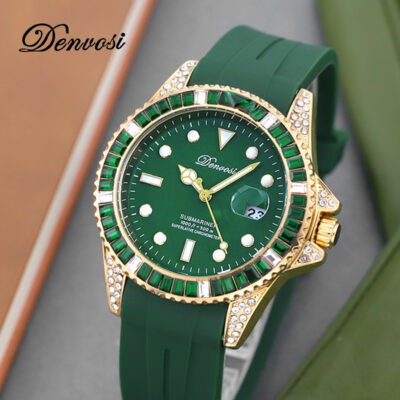 Danfoss đính kim cương đen và xanh nước ma lịch tự động đồng hồ thạch anh công sở chống nước kinh doanh đồng hồ nam nữ