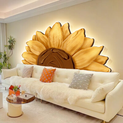 Hướng Dương Trang Trí Phòng Khách Tranh Kem Gió Đèn Tường Treo Tranh Sofa Nền Tường Hiện Đại Phòng Ngủ Tối Giản Bức Tranh Tường Đầu Giường