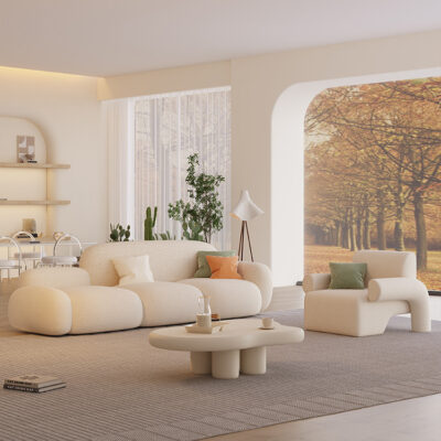 Đơn giản phong cách kem đậu phụ khối sofa vải căn hộ nhỏ ánh sáng sang trọng thẩm mỹ viện thiết kế lưới sofa màu đỏ kết hợp