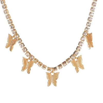 Xuyên biên giới nổ rhinestone bươm bướm mặt dây chuyền vòng cổ nữ ins phong cách côn trùng vòng cổ châu Âu và Mỹ hip-hop trang sức vòng cổ