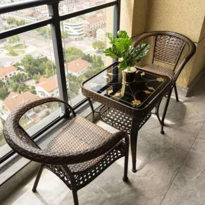 Ban công bàn trà nhỏ ghế mây kết hợp ba mảnh bàn trà giải trí sân Teng Teng ghế mây ngoài trời bàn vuông bàn ghế