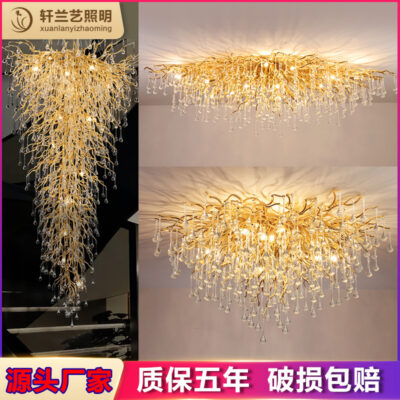 Ánh sáng mới sang trọng đèn chùm pha lê phòng khách đèn biệt thự nghệ thuật phòng khách đèn chính nhánh giọt nước đèn trần nhà hàng đèn