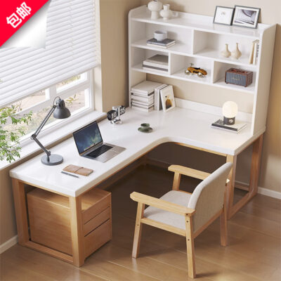Kệ sách góc gỗ nguyên khối một bàn máy tính hình chữ L Bàn làm việc tại nhà Góc phòng ngủ Bàn ghế học tập cạnh cửa sổ