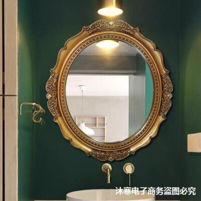 Mỹ phong cách cổ điển hình bầu dục Châu Âu nghệ thuật phòng tắm hiên gương phòng tắm gương treo tường phòng tắm chạm khắc gương trang trí