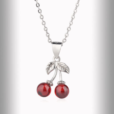 Phiên Bản Hàn Quốc Bạc S925 Mặt Dây Chuyền Anh Đào Garnet Đỏ Mori Vòng Cổ Anh Đào Ngọt Ngào Và Dễ Thương Cho Bạn Gái Quà Tặng