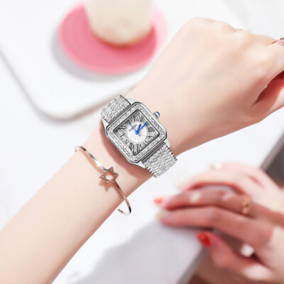Vuông Nữ Full Kim Cương Đồng Hồ Cao Cấp Đồng Hồ Chống Nước Thời Trang Nữ Đích Thực Đồng Hồ Thụy Sĩ Nữ Một Dropshipping