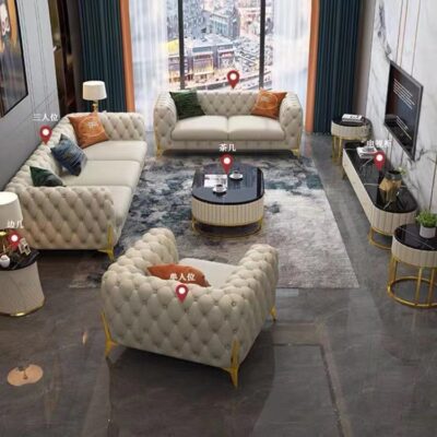 Sofa da phong cách Hồng Kông sang trọng nhẹ nhàng Phong cách Ý hậu hiện đại tối giản căn hộ nhỏ ba người kết hợp nội thất phòng khách hoàn chỉnh