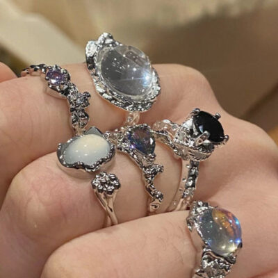 Không phai màu cảm giác cao cấp nhẫn nữ ins niche hợp thời trang nhẫn đá quý ánh sáng sang trọng chất lượng cao mở zircon có thể điều chỉnh