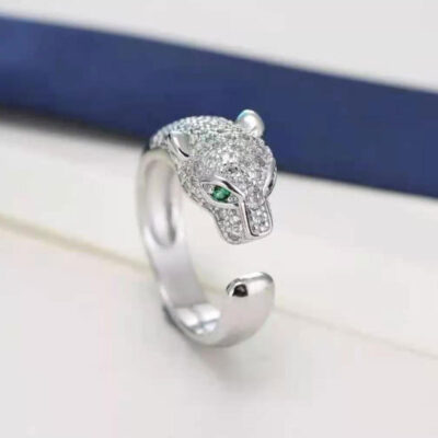 Nhẫn bạc S925 phiên bản Hàn Quốc dành cho nam và nữ cá tính theo phong cách cổ điển Nhẫn mở đầu da báo đính kim cương giả cặp đôi ngón trỏ phóng đại Nhẫn thủy triều