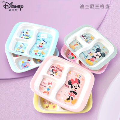 Disney ba tấm lưới chia khay ăn thức ăn bổ sung cho bé hoạt hình chống rơi melamine chịu nhiệt độ cao bộ đồ ăn trẻ em mẫu giáo