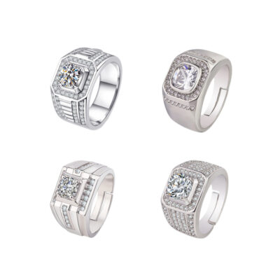 Nguồn nhà sản xuất rung phát sóng trực tiếp cung cấp kim cương carbon cao miệng trực tiếp nhẫn nam độc đoán mở nhẫn nam có thể điều chỉnh thay mặt cho