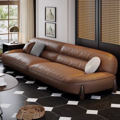 Ý tối giản lớp đầu sofa da bò đơn giản Đẹp sang trọng retro căn hộ nhỏ thẳng hàng kaki màu nâu