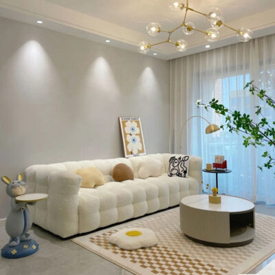 Thích hợp cho Bắc Âu BOBA kẹo bông Cloud Puff Sofa phòng khách căn hộ nhỏ gỗ nguyên khối nghệ thuật thịt cừu vải nhung cát