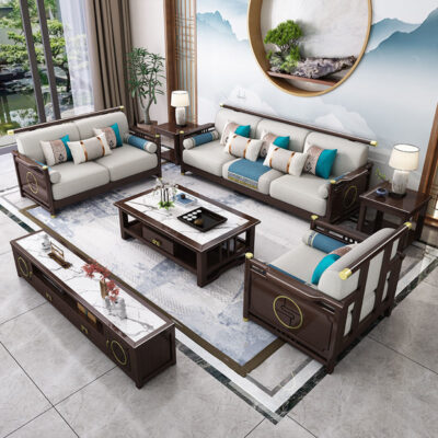 Bộ kết hợp ghế sofa gỗ nguyên khối phong cách Trung Quốc mới bán buôn bộ ghế sofa phòng khách đơn giản bằng gỗ lưu trữ mùa đông và mùa hè