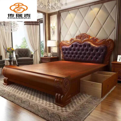 Giường gỗ đặc kiểu Mỹ phong cách châu Âu giường đôi 1,8m phòng ngủ chính gia đình giường lớn 1,5m giường công chúa hiện đại nhà máy bán hàng trực tiếp