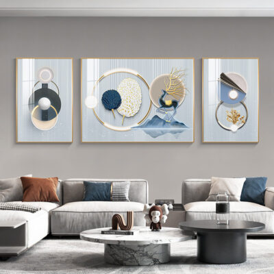 Đèn lông vũ phòng khách sang trọng Tranh trang trí hiện đại tối giản sofa nền tường treo tranh 2023 bức tranh tường mới bộ ba