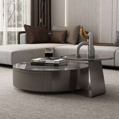 Đẹp sang trọng bàn cà phê tròn phòng khách hiện đại tối giản căn hộ nhỏ lưới màu đỏ lưu trữ mới Bàn cà phê xoay kiểu kem Pháp