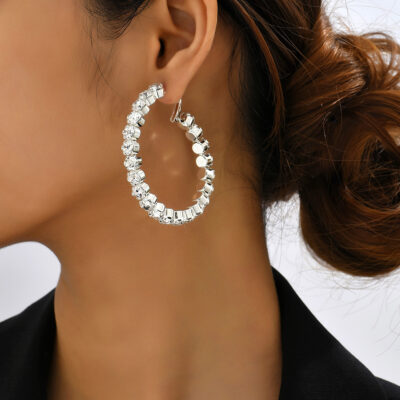 Bán Thời Trang Âu Mỹ Thời Trang Bông Tai Bán Buôn Bạc Sáng Bóng Nhẫn Nữ Bạc Nước Kim Cương Bông Tai Lớn