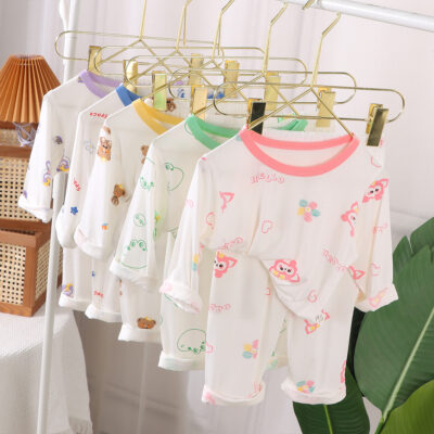 Bộ Đồ Ngủ Mùa Hè 2023 Trẻ Em Homewear Không Xương Bé Trai Và Bé Gái Chín Điểm Tay Điều Hòa Không Khí Bộ Quần Áo