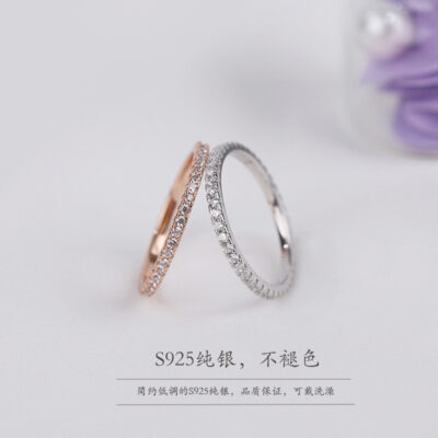 nhẫn bạc s925 giả moissanite đầy sao ngón trỏ ngón giữa đuôi nhẫn xếp chồng lên nhau nửa vòng tròn mỏng hàng nhẫn kim cương không phai màu
