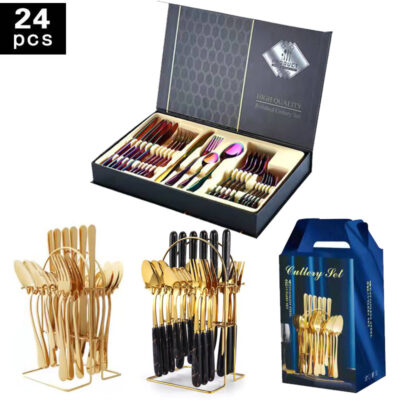 Sản phẩm xuất khẩu của Amazon Bộ đồ ăn bằng thép không gỉ 1010 Bộ 24 món đồ ăn phương Tây khách sạn bít tết dao nĩa thìa Bộ hộp quà tặng