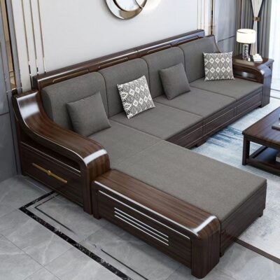Sofa gỗ nguyên khối tất cả phòng khách bằng gỗ nguyên khối kết hợp căn hộ lớn và nhỏ màu tím vàng gỗ đàn hương lưu trữ sofa vải đồ nội thất Trung Quốc mới
