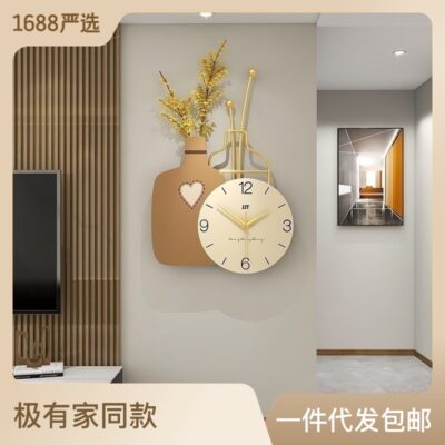 Nhà Hàng Đèn Cao Cấp Sáng Tạo Đồng Hồ Đồng Hồ Treo Tường Phòng Khách 2023 Nhà Mới Kem Gió Nghệ Thuật Trang Trí Đồng Hồ Treo Tường