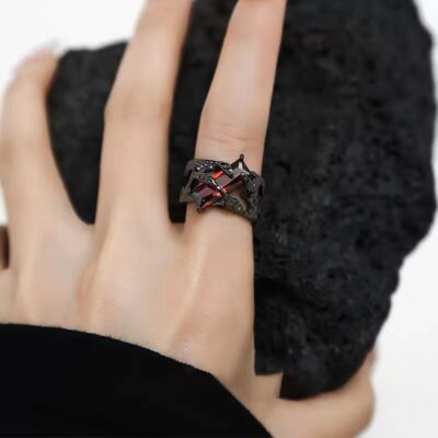 Nhẫn ruby gai phong cách retro hợp thời trang nam nữ Đẹp sang trọng thiết kế ngách cá tính phong cách tối nhẫn kim loại rỗng
