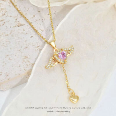 2023 Mới Cupid Đôi Cánh Thiên Thần Vòng Cổ Trái Tim Nữ Đa Năng Sẽ Di Chuyển Đôi Cánh Nhỏ Xương Đòn Dây Chuyền Vòng Cổ Zircon