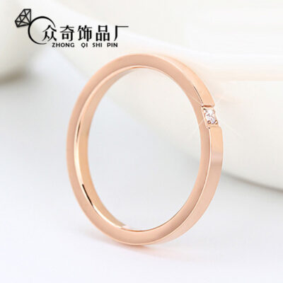 Solitaire Nhẫn Kim Cương Đơn Giản Hoa Hồng Vàng Thép Titan Nhẫn Đôi Thép Không Gỉ Cặp Nhẫn Một Viên Kim Cương Dát Mỹ Trang Sức