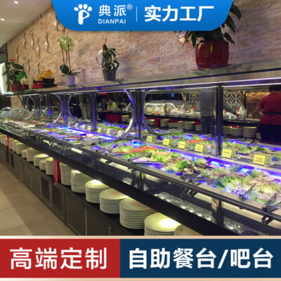 Thương hiệu bàn ăn buffet tự chọn có nắp trượt bàn đá tủ lạnh phiến đá cẩm thạch bàn bảo quản thực phẩm thiết bị nhà hàng