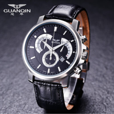 Đồng hồ bấm giờ thương hiệu đa chức năng Guanqin chạy giây đồng hồ da nam có thể chống thấm nước