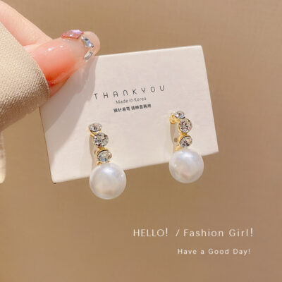 Hoa tai thời trang retro khảm trai kim cương cao cấp nữ cá tính đa năng khí chất thiết kế thích hợp bông tai hoa tai bông tai