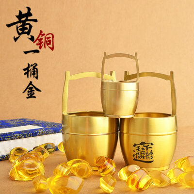 Đồng thau nguyên chất một thùng xi lanh đồ trang trí bằng vàng Jinjinbao xô lớn bàn phòng khách máy tính để bàn thủ công mỹ nghệ sáng tạo cộng với phôi