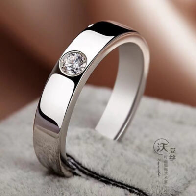 Nhẫn nam mạ bạc moissanite mô phỏng nhẫn kim cương nhẫn cưới cặp đôi nhẫn cưới đơn giản nhẫn nam mạ bạc S925 quà tặng