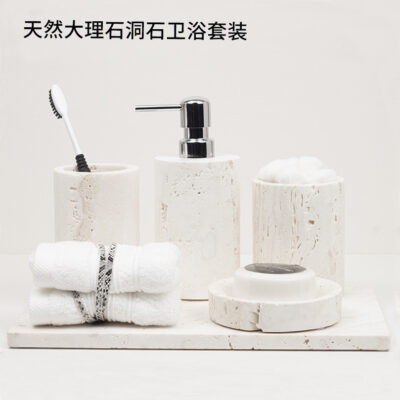 Wabi-sabi phong cách gạo trắng travertine rửa kit cao cấp cảm giác phòng mẫu đá cẩm thạch bộ phòng tắm khay hộp khăn giấy