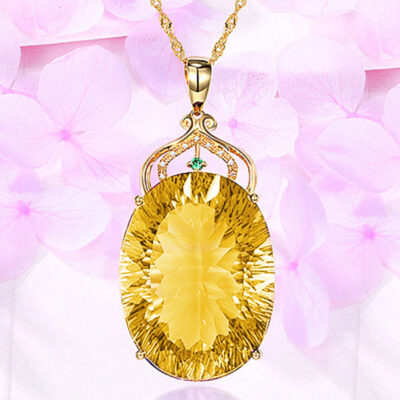 Kuaishou rung mạ vàng giả topaz mặt dây chuyền nữ thần khí chất cao cấp trứng mặt đá quý topaz mặt dây chuyền
