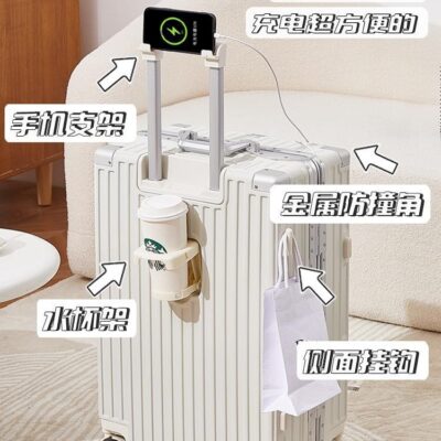 24 Kéo Đa Năng Vali Sạc Với Cốc Khung Nhôm Xe Đẩy Ốp Lưng Đa Năng Bánh Xe 26 Inch Mật Khẩu Vali