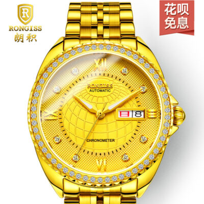 Đồng hồ vàng chính hãng RONGISS Douyin Kuaishou đại lý bán buôn đồng hồ cơ tự động chống nước vàng đồng hồ nam