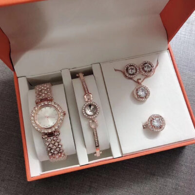 Gypsophila Đồng Hồ Full Kim Cương Nữ Bộ 5 Đồng Hồ Bộ Vòng Tay Vòng Cổ Thạch Anh Chống Thấm Nước Thời Trang Nữ