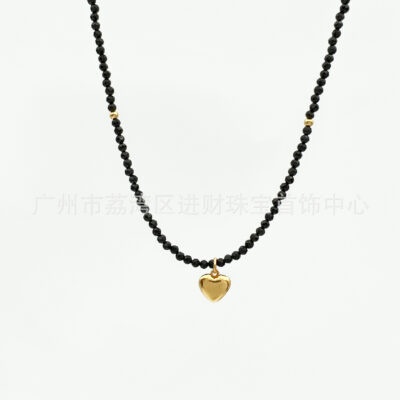 Pháp niche thiết kế cao cấp đá tự nhiên spinel đen dây chuyền xương quai xanh vòng cổ tình yêu bạc mạ vàng 18k