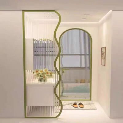 Bắc Âu cạnh lượn sóng Changhong vách ngăn kính phòng khách lối vào cửa lối vào hiên nơi trú ẩn tường tối giản hiện đại sắt nghệ thuật màn hình