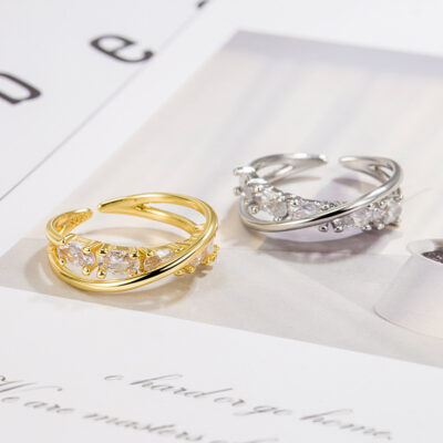 Nhẫn đeo chéo zircon nữ thiết kế hốc cao cấp kín khít ngón trỏ mở nhẫn thời trang phù hợp với nhẫn đơn giản