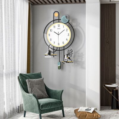 Đồng hồ đồng hồ treo tường phòng khách 2023 không khí sáng tạo mới đồng hồ treo tường nhà lưới màu đỏ tối giản hiện đại đèn đồng hồ thạch anh