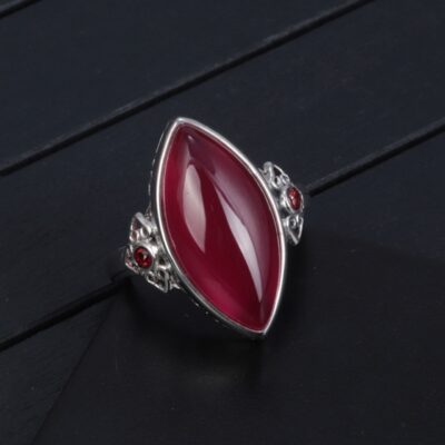 Bạc S925 Lựu Đỏ Nhẫn Nữ Bạc Thái Retro Phong Cách Dân Tộc Đá Quý Cá Tính Không Khí Chỉ Số Nhẫn