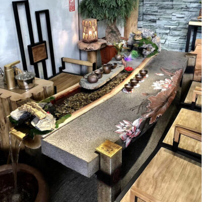 Phong cách Trung Hoa mới bàn trà gỗ biệt thự tiếp tân Kung Fu bàn gỗ long não đồ nội thất Thiền phong cảnh nuôi cá nước chảy bàn trà