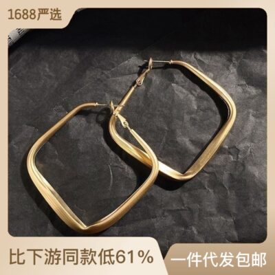 Bông tai bạc 925 kim mới cao cấp bông tai hình học vuông đơn giản phóng đại bông tai vuông siêu mát bông tai nữ tính