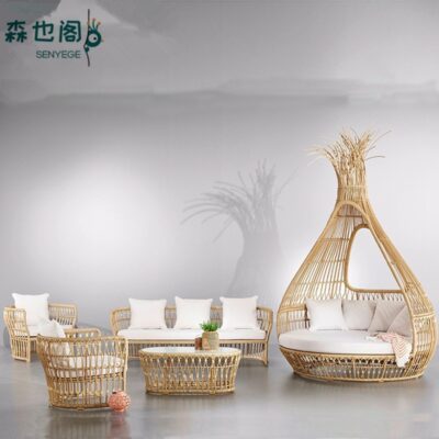 Bắc Âu sofa ngoài trời biệt thự sân ban công kết hợp bàn ghế mây ngoài trời khách sạn sofa mây ngoài trời ghế mây