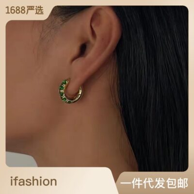 Bông tai hình tròn kim cương màu vi khảm của Pháp nữ ins ánh sáng sang trọng thiết kế thích hợp cao cấp khuyên tai vòng khuyên tai