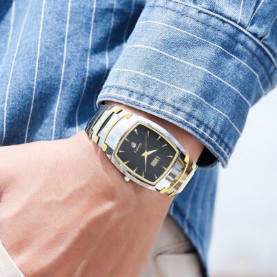 Đồng hồ nam thép vonfram mới mặt vuông chống nước kinh doanh hào phóng đồng hồ nam sinh viên Đồng hồ nam thời trang Hàn Quốc